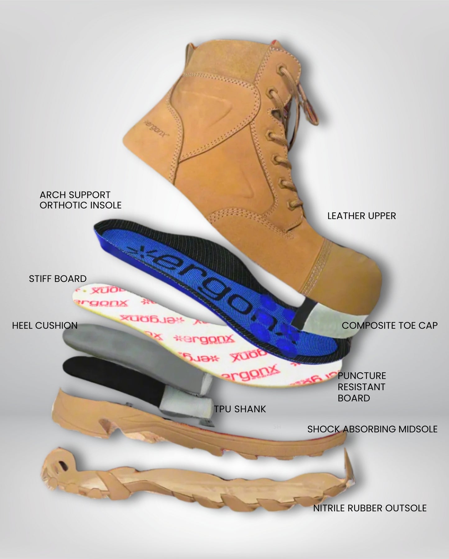 Ergonx Safety Boots Lace Up (Helium) All Tan