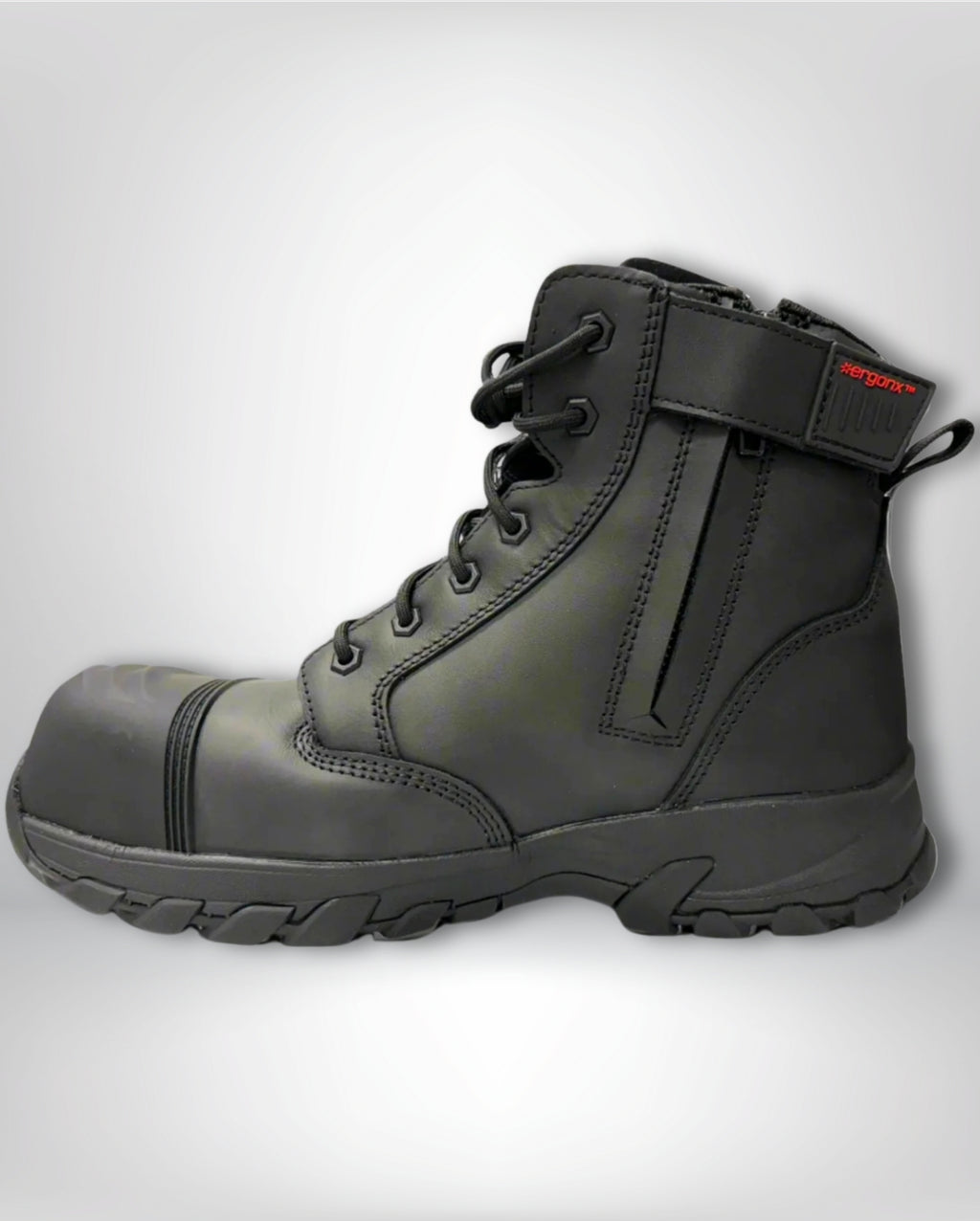 Ergonx Black Lace Up Safety Boots + 6 Socks + 1L Bottle & Cap Bundle