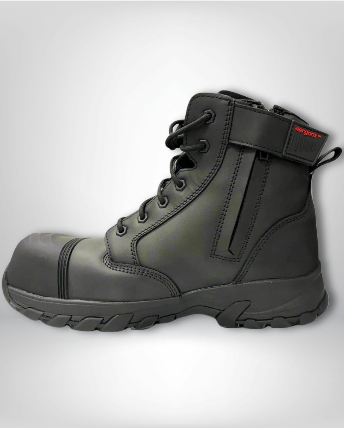 Ergonx Black Lace Up Safety Boots + 6 Socks + 1L Bottle & Cap Bundle