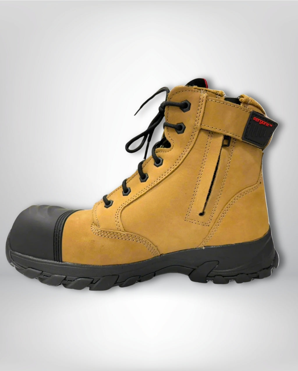 Ergonx Tan Lace Up Safety Boots + 6 Socks + 1L Bottle & Cap Bundle