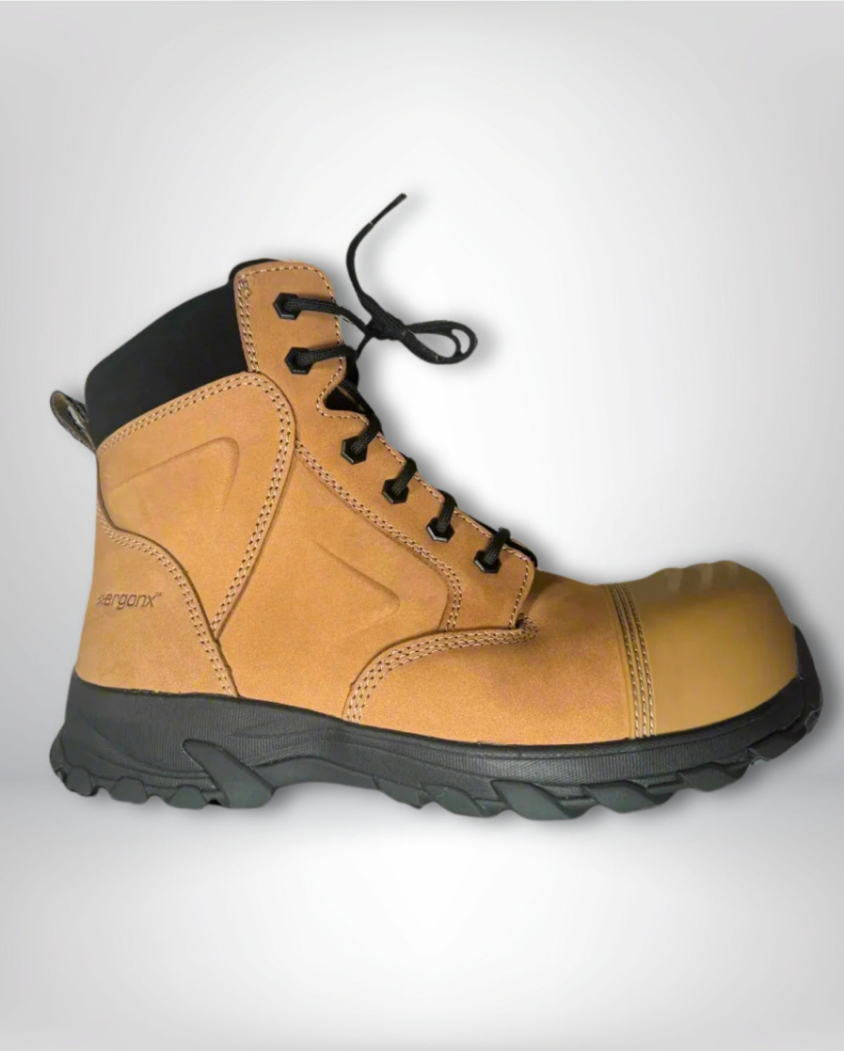 Ergonx Tan Toe Lace Up Safety Boots + 6 Socks + 1L Bottle & Cap Bundle